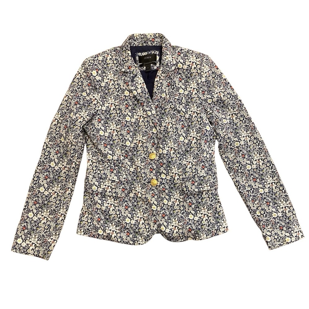 J Crew Schoolboy Liberty of London Art Fabric Cotton Floral Blazer Jacket Sz 2